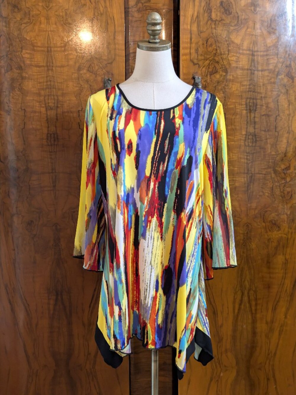 Peter Nygard Artsy Art to Wear Paint Splatter Stretch Tunic L Shark bite Hem